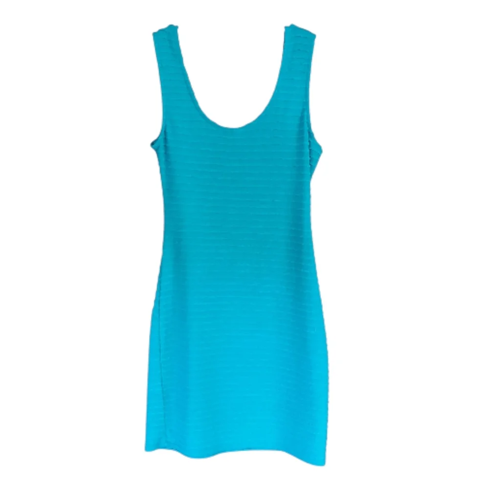 XHILARATION Blue Teal Stretchy Zig Zag Stripe‎ Textured Womens Sheath Dress Med
